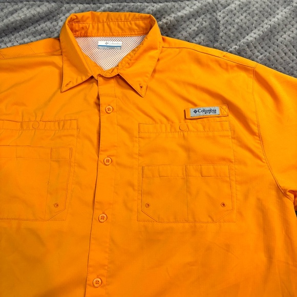 Columbia PFG Fishing Shirt Men's Orange Short Sleeve Vented Sun Protection - Picture 2 of 10